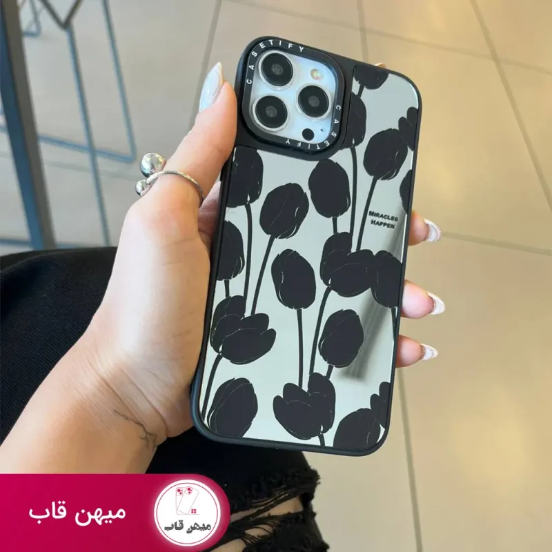 قاب گوشی آیفون گل اینه ای گل لاله سیاه Case Black tulip mirror flower