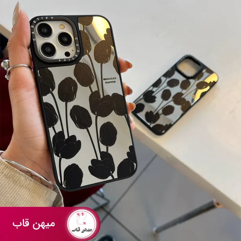 قاب گوشی آیفون گل اینه ای گل لاله سیاه Case Black tulip mirror flower