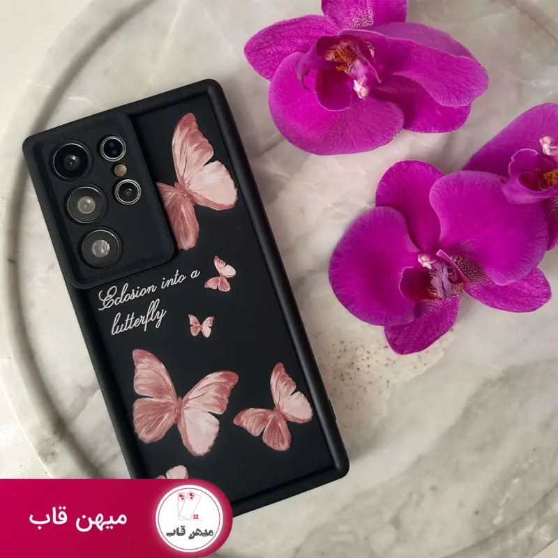 قاب گوشی آیفون سولید پروانه مشکی