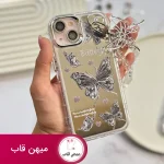 قاب گوشی آیفون butterfly آینه ای با محافظ لنز رینگی و آویز چسبی