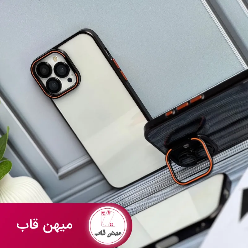 قاب گوشی آیفون orange lens استند شو با محافظ لنز