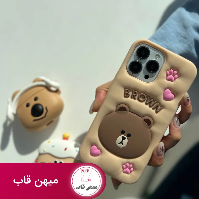 قاب گوشی آیفون خرس پنجه صورتی