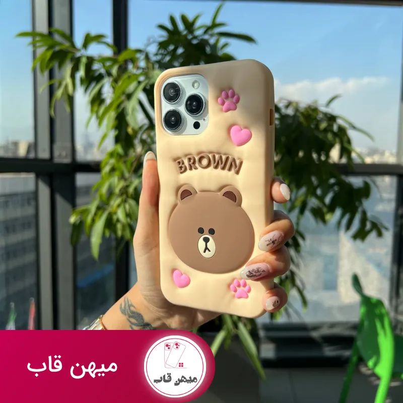 قاب گوشی آیفون خرس پنجه صورتی