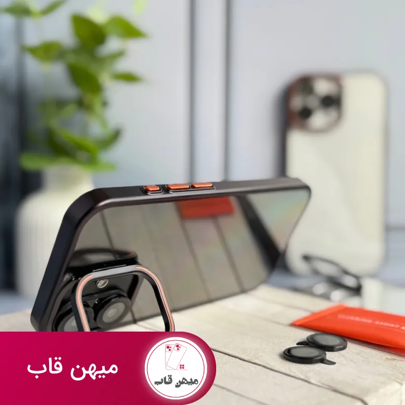 قاب گوشی آیفون orange lens استند شو با محافظ لنز
