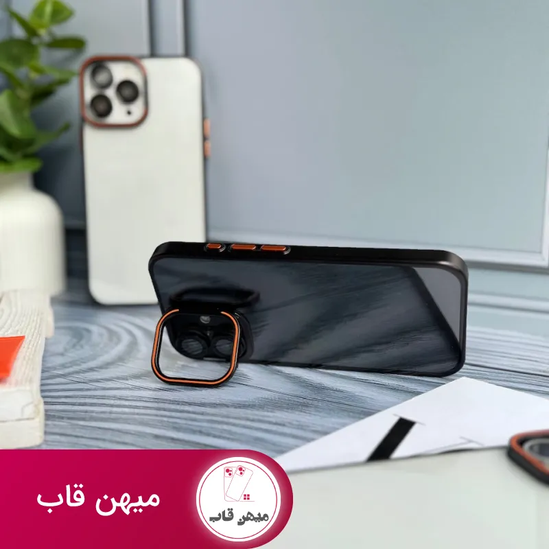 قاب گوشی آیفون orange lens استند شو با محافظ لنز