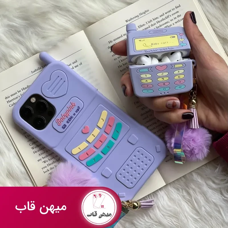 قاب موبایل آیفون تلفن بی سیم سیلیکونی + بند ست