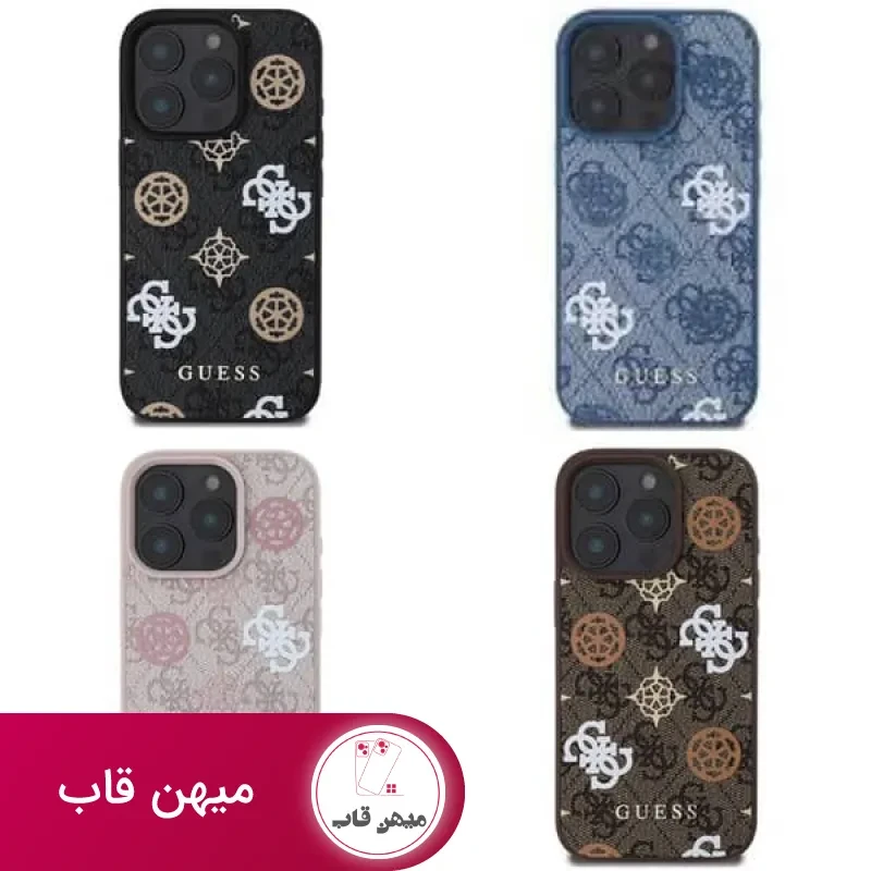 قاب گوشی آیفون Guess PU 4G Design Hard Case With Peony (With Magsafe)
