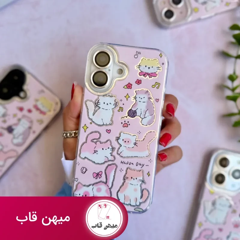 قاب گوشی آیفون گربه صورتی