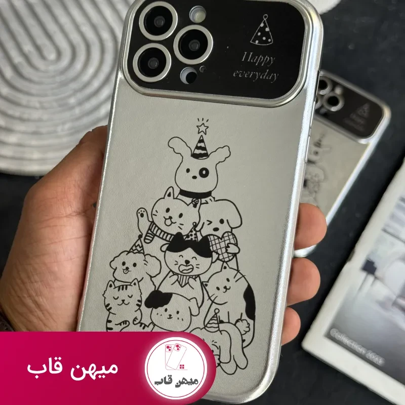 قاب موبایل آیفون پارتی سگ و گربه کرومی