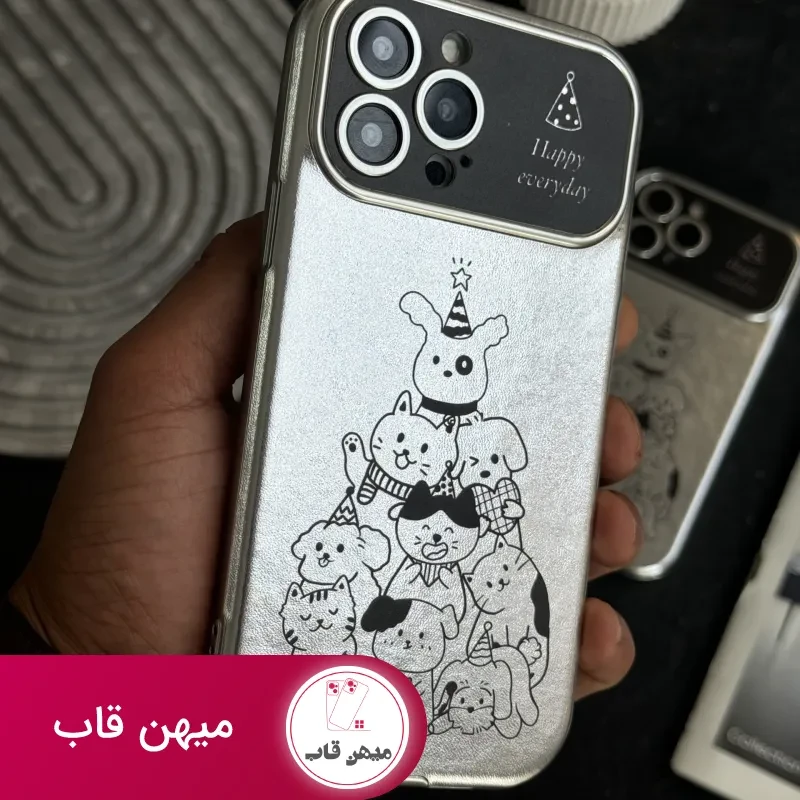 قاب موبایل آیفون پارتی سگ و گربه کرومی