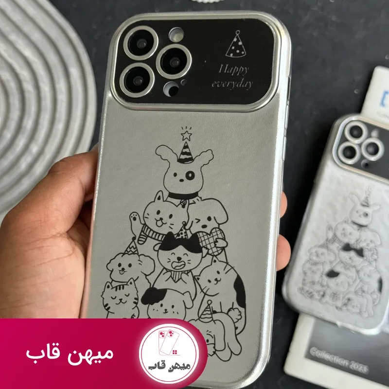 قاب موبایل آیفون پارتی سگ و گربه کرومی