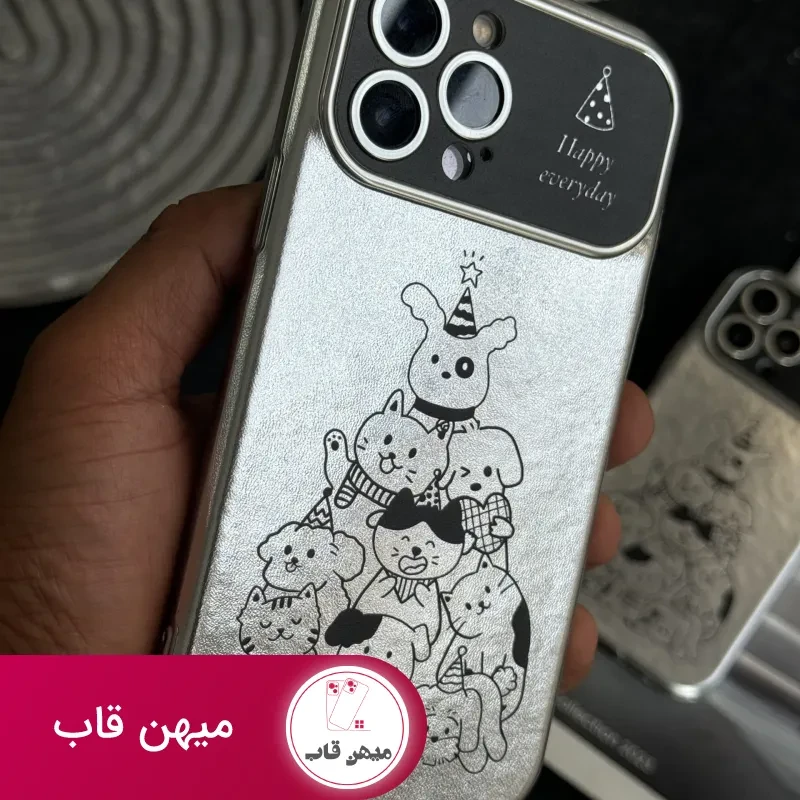 قاب موبایل آیفون پارتی سگ و گربه کرومی