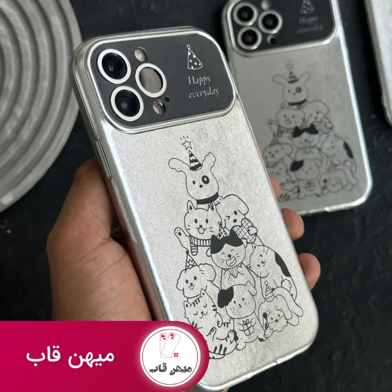 قاب موبایل آیفون پارتی سگ و گربه کرومی