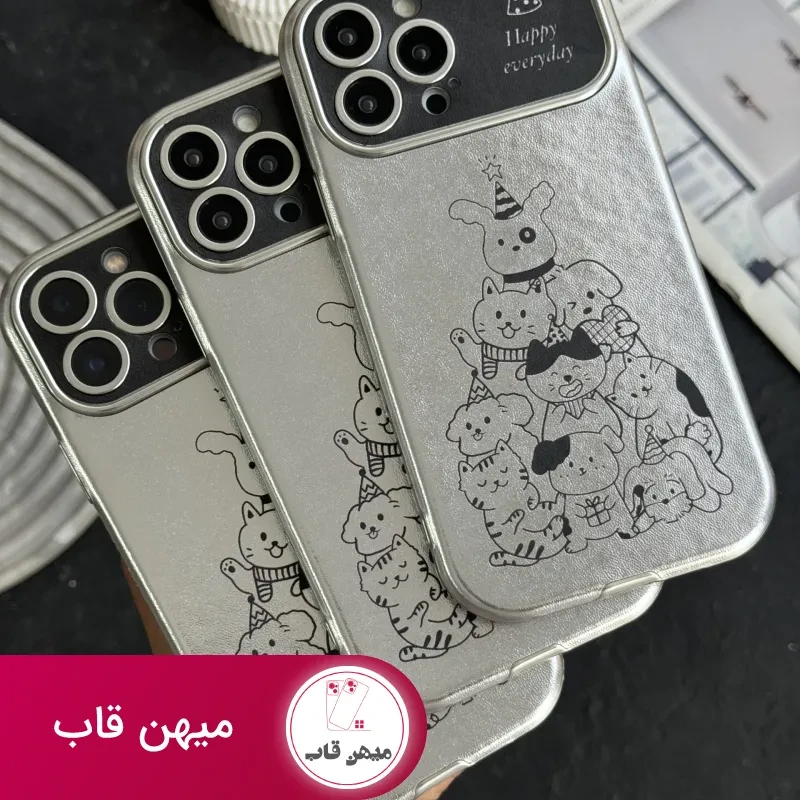 قاب موبایل آیفون پارتی سگ و گربه کرومی