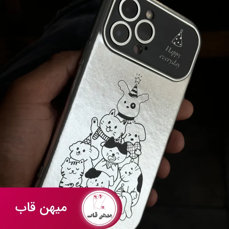 قاب موبایل آیفون پارتی سگ و گربه کرومی