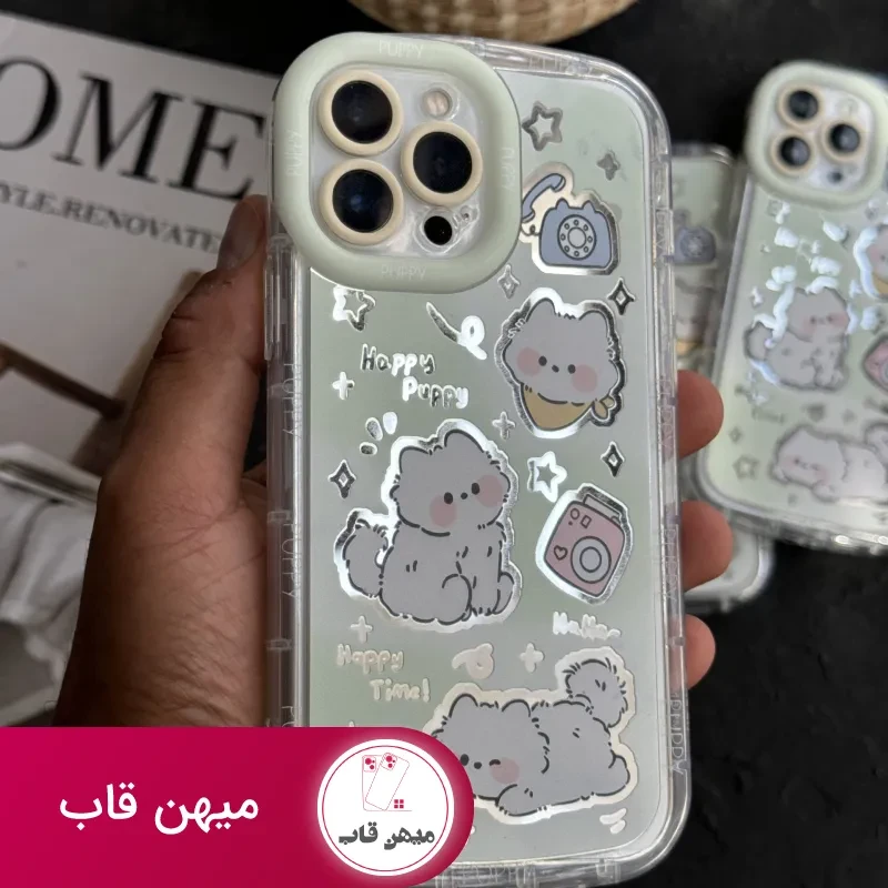 قاب موبایل آیفون گربه میومیو آیینه ای سبز
