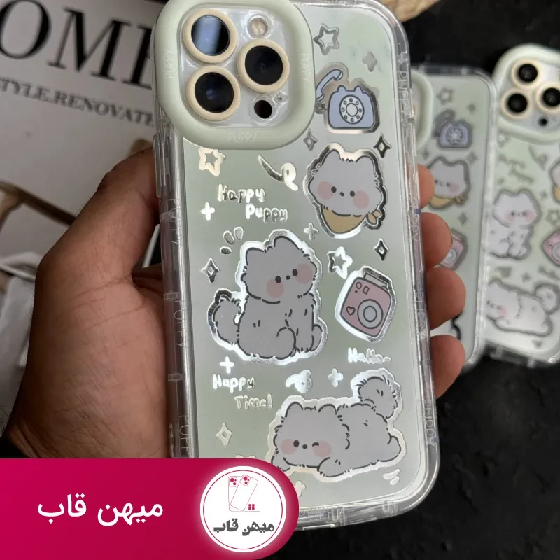 قاب موبایل آیفون گربه میومیو آیینه ای سبز