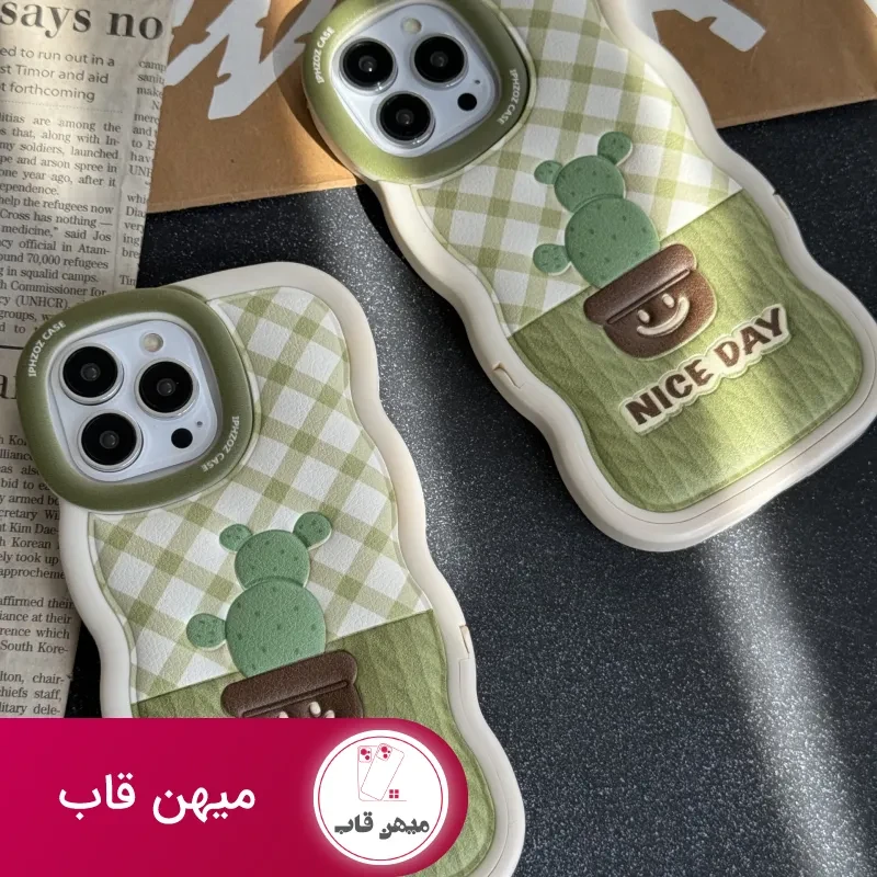 قاب موبایل آیفون کاکتوس سبز روز خوب پایه استندشو