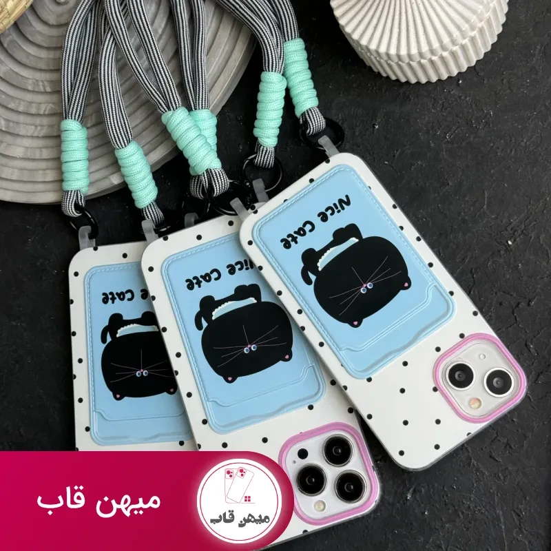 قاب موبایل آیفون گربه نایس کت جاکارتی دار بندی