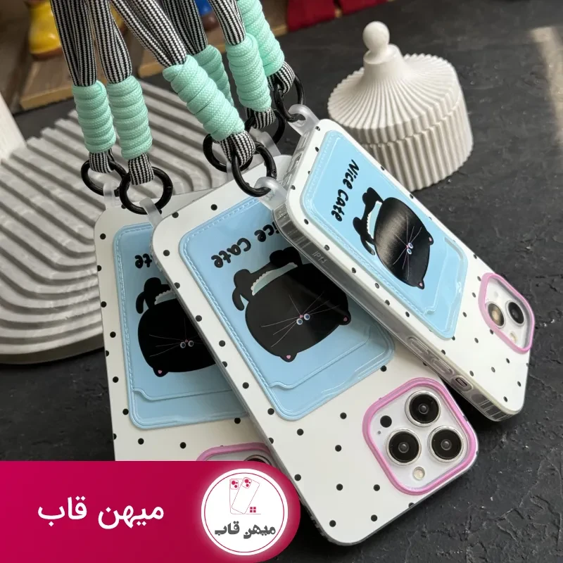 قاب موبایل آیفون گربه نایس کت جاکارتی دار بندی