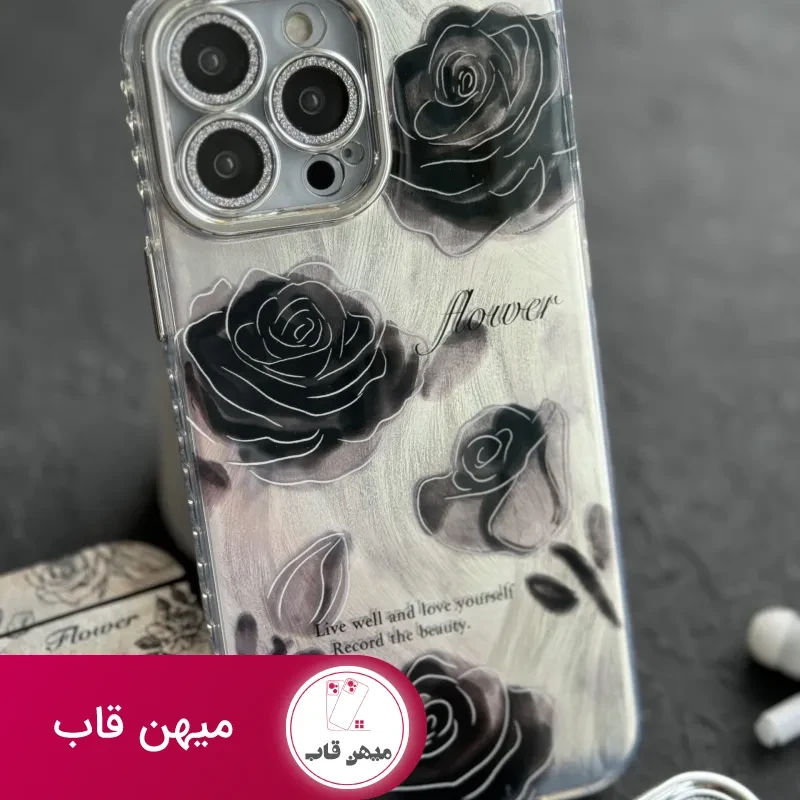 قاب موبایل آیفون گل شب محافظ لنز نگین دار