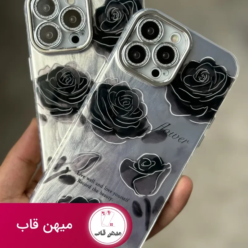 قاب موبایل آیفون گل شب محافظ لنز نگین دار