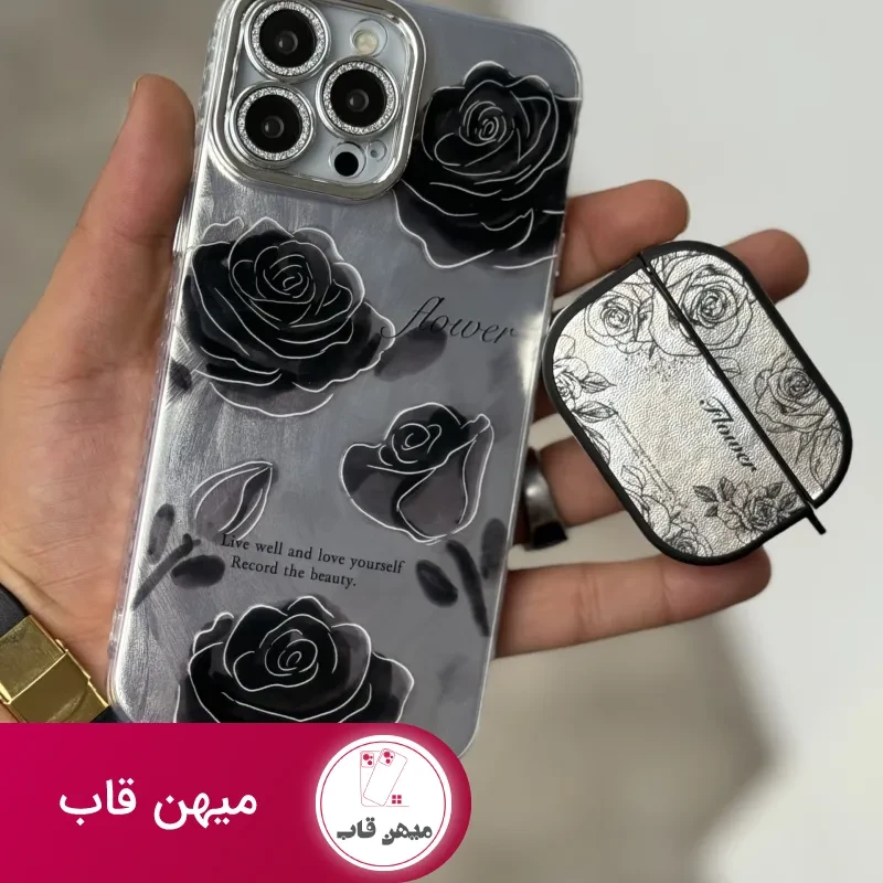 قاب موبایل آیفون گل شب محافظ لنز نگین دار