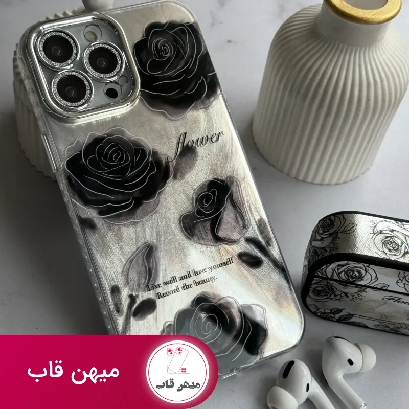 قاب موبایل آیفون گل شب محافظ لنز نگین دار
