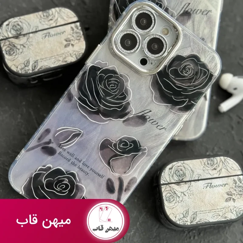 قاب موبایل آیفون گل شب محافظ لنز نگین دار