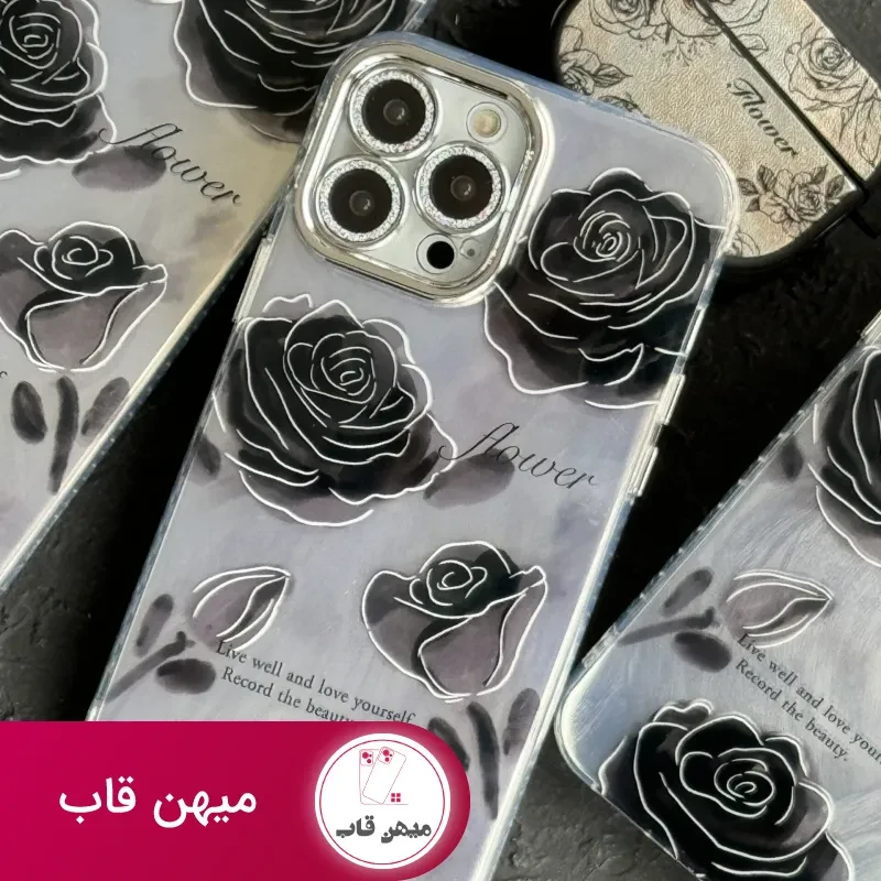 قاب موبایل آیفون گل شب محافظ لنز نگین دار