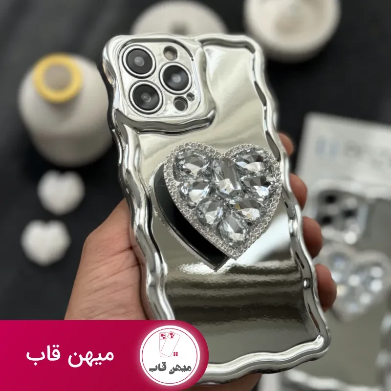 قاب موبایل آیفون قلب دایموند سیلور کرومی