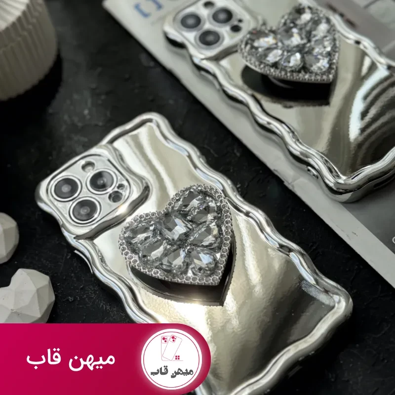 قاب موبایل آیفون قلب دایموند سیلور کرومی