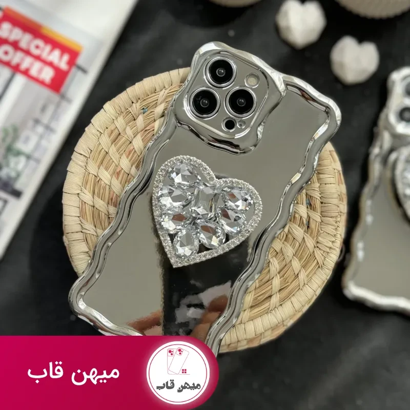 قاب موبایل آیفون قلب دایموند سیلور کرومی