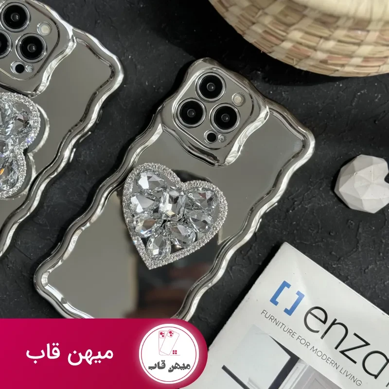 قاب موبایل آیفون قلب دایموند سیلور کرومی