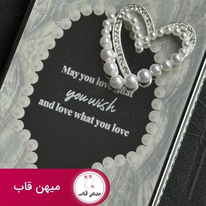 قاب موبایل آیفون قلب رمانتیک آیینه ای نگین دار