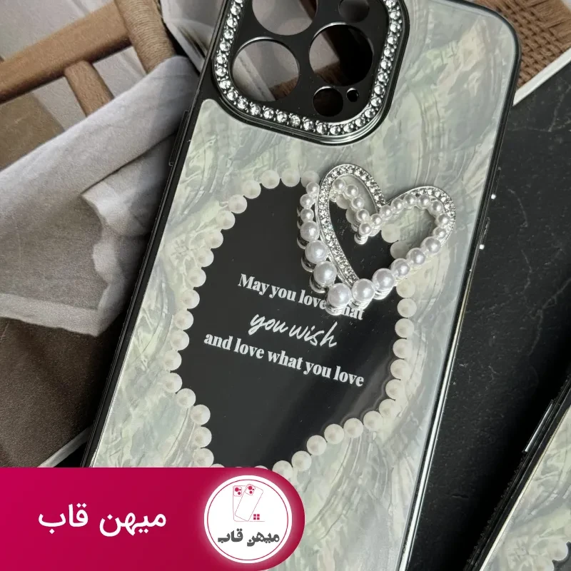 قاب موبایل آیفون قلب رمانتیک آیینه ای نگین دار