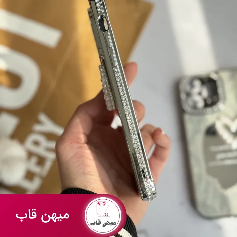 قاب موبایل آیفون قلب رمانتیک آیینه ای نگین دار