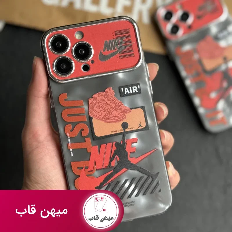 قاب موبایل آیفون نایک جردن بارکد قرمز محافظ لنزدار