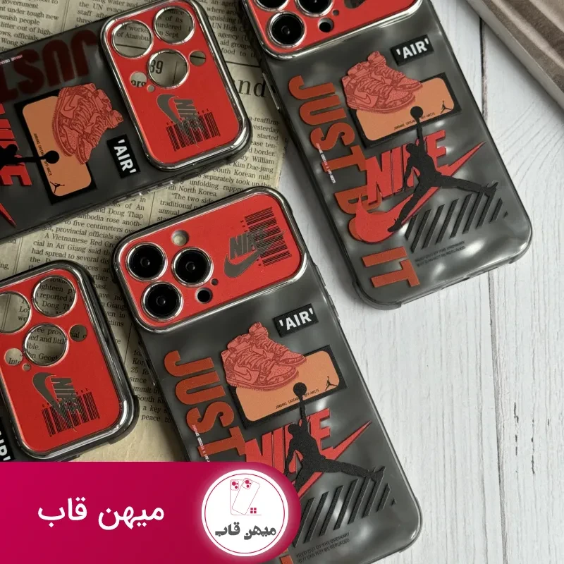 قاب موبایل آیفون نایک جردن بارکد قرمز محافظ لنزدار