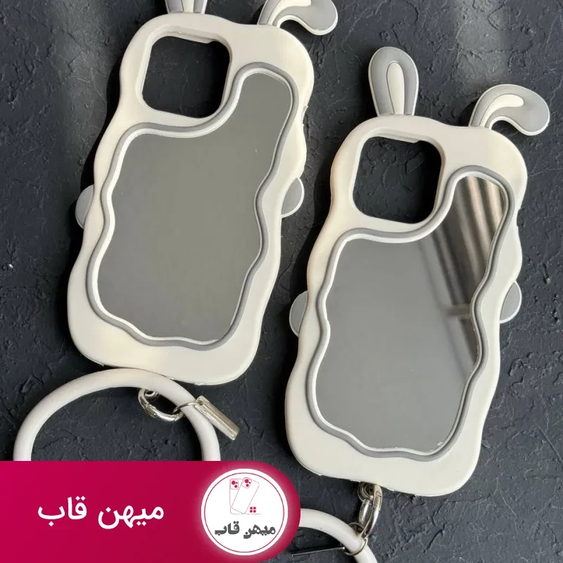 قاب موبایل آیفون خرگوش آینه ای سیلیکونی گوش دار + حلقه ست