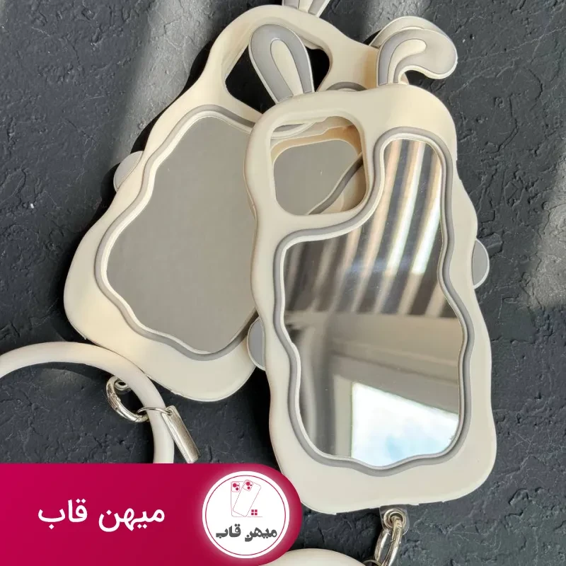 قاب موبایل آیفون خرگوش آینه ای سیلیکونی گوش دار + حلقه ست