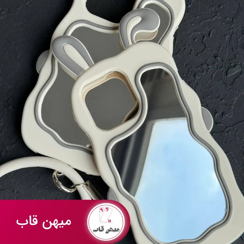 قاب موبایل آیفون خرگوش آینه ای سیلیکونی گوش دار + حلقه ست