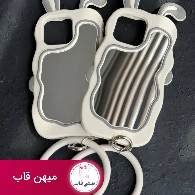 قاب موبایل آیفون خرگوش آینه ای سیلیکونی گوش دار + حلقه ست