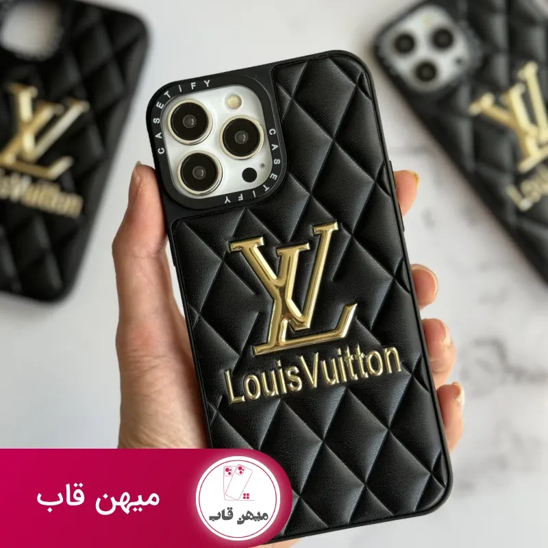 قاب موبایل آیفون لویی ویتون چرمی لوگو فلزی