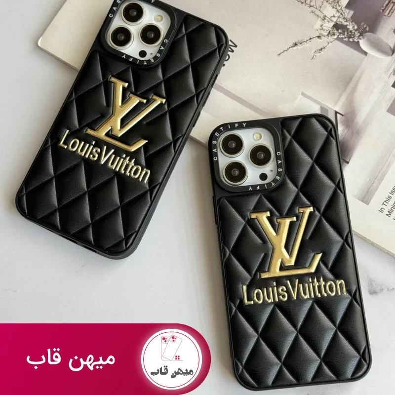 قاب موبایل آیفون لویی ویتون چرمی لوگو فلزی