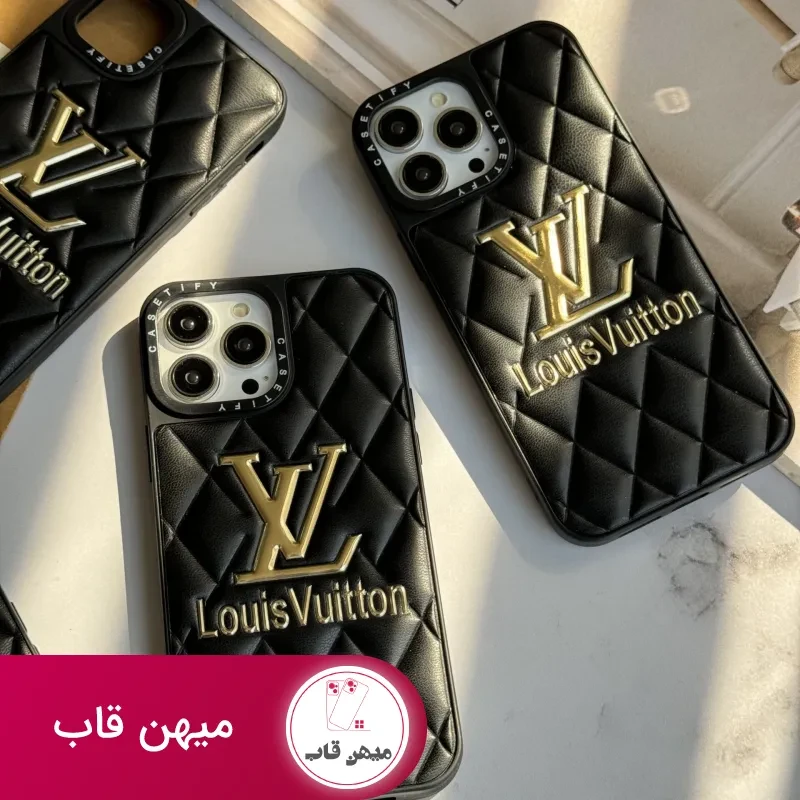 قاب موبایل آیفون لویی ویتون چرمی لوگو فلزی