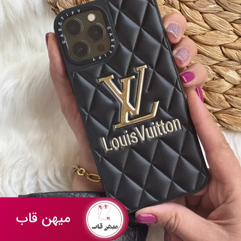 قاب موبایل آیفون لویی ویتون چرمی لوگو فلزی