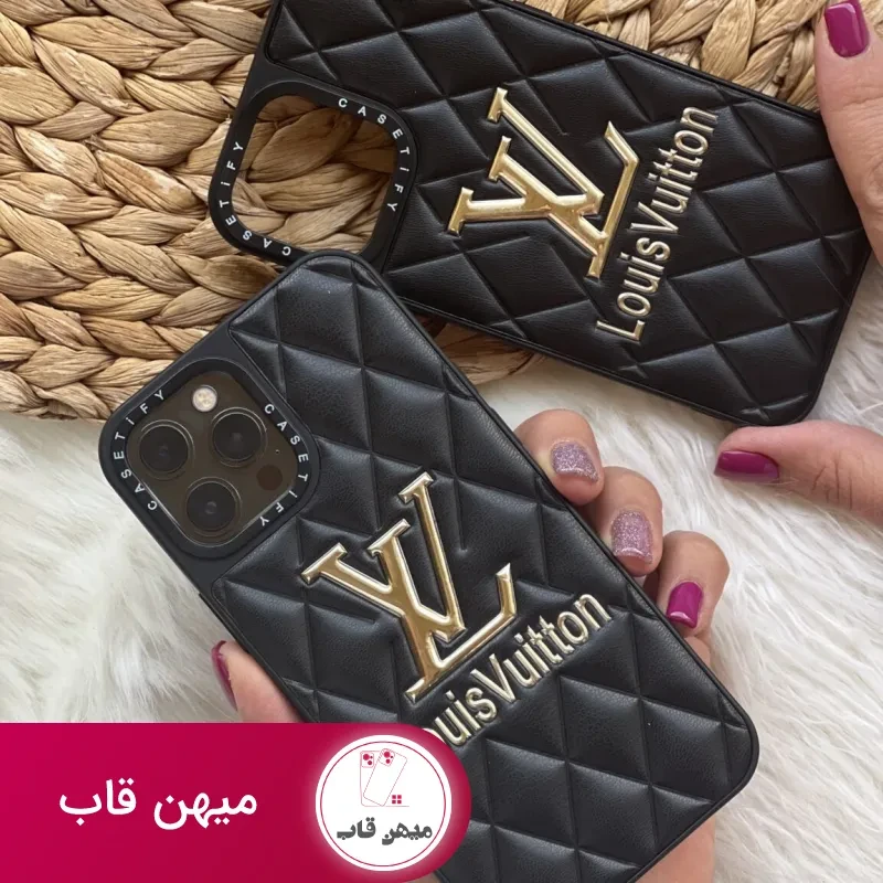 قاب موبایل آیفون لویی ویتون چرمی لوگو فلزی