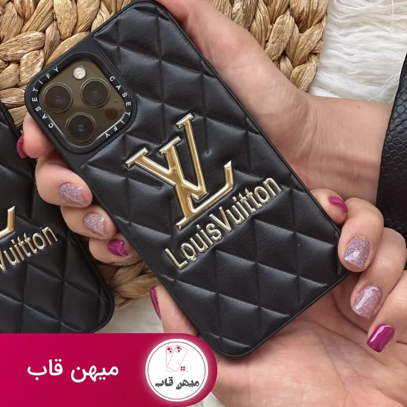 قاب موبایل آیفون لویی ویتون چرمی لوگو فلزی