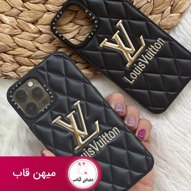 قاب موبایل آیفون لویی ویتون چرمی لوگو فلزی